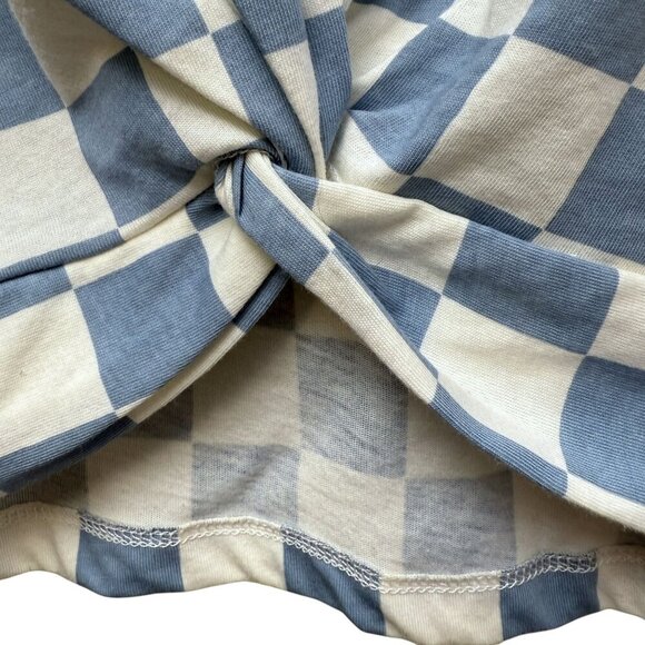 Vans Checkerboard Long Sleeve Tee Small Light Blue Twist Front Womens Top - Picture 10 of 13